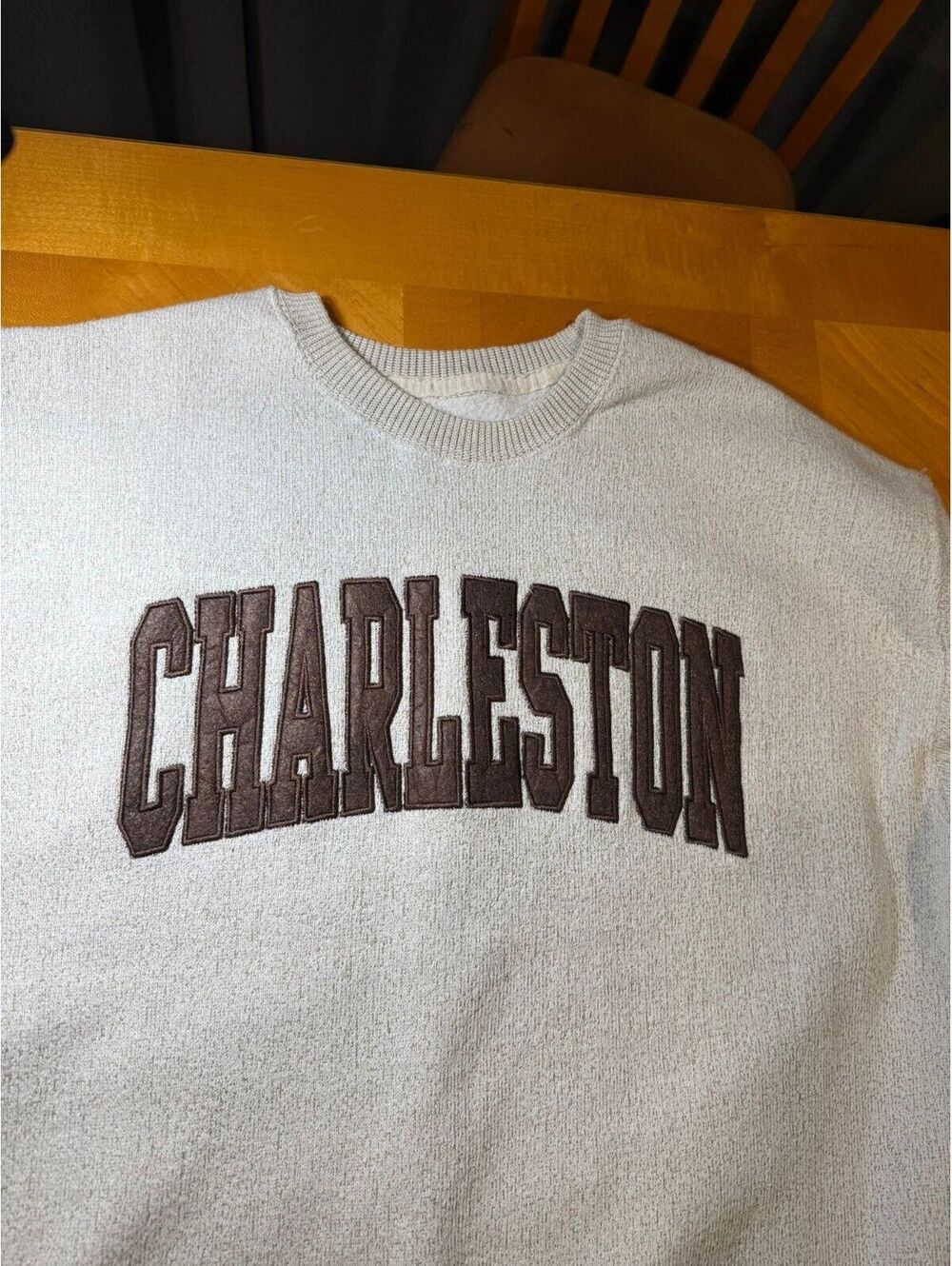 New York Popular Charleston Embroidered Crewneck Sweatshirt Men's 2XL Beige